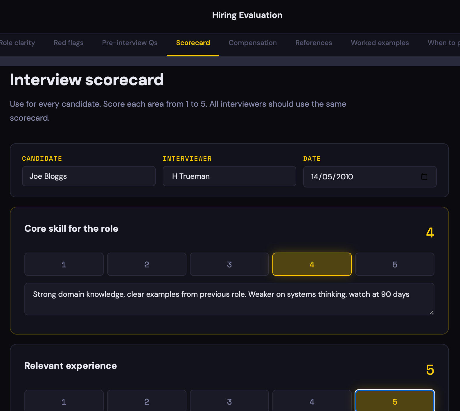 Hiring Evaluation interview scorecard